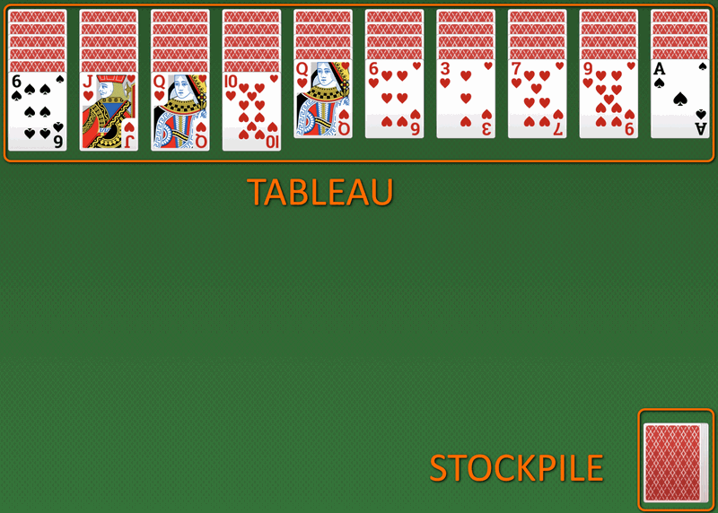 Spider Solitaire 2 kleuren - Tableau (speelveld)